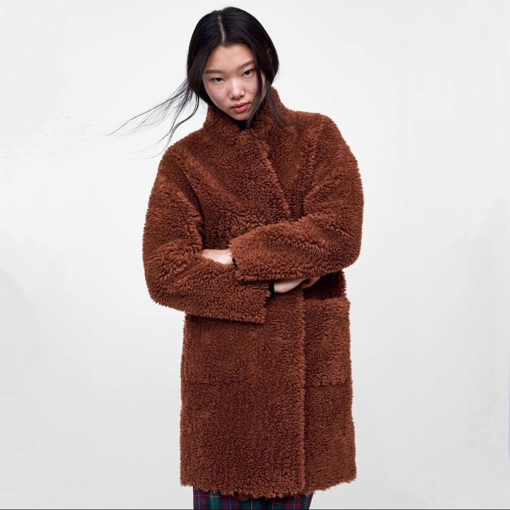 ZARA BRANDY DOUBLE SIDED FAUX FUR COAT JACKET size M - Picture 2 of 12